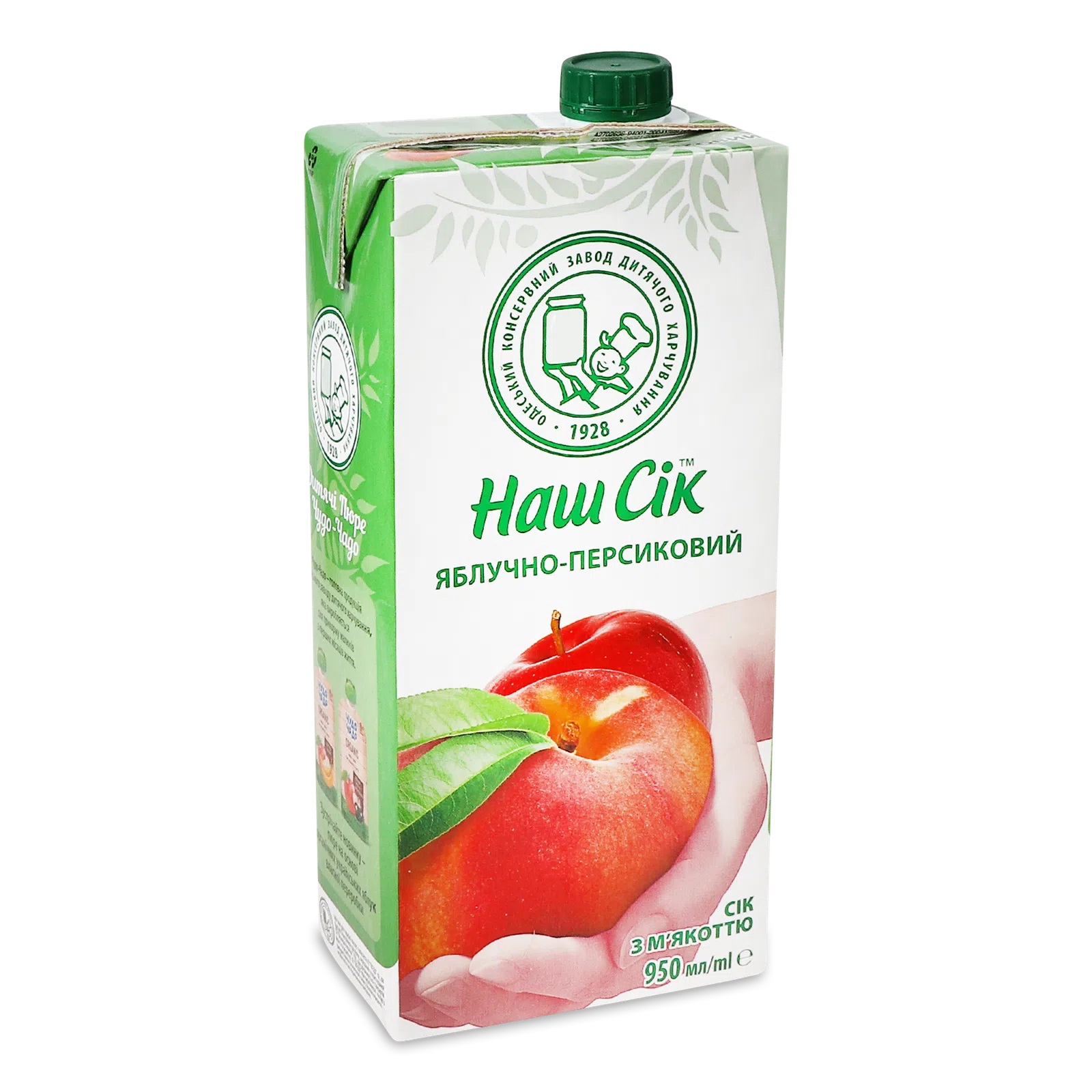 Яблучно-персиковий сік з м’якоттю ТМ Наш Сік TBA 0,95л